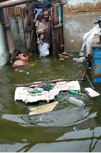 A flooded slum in Pakistan.