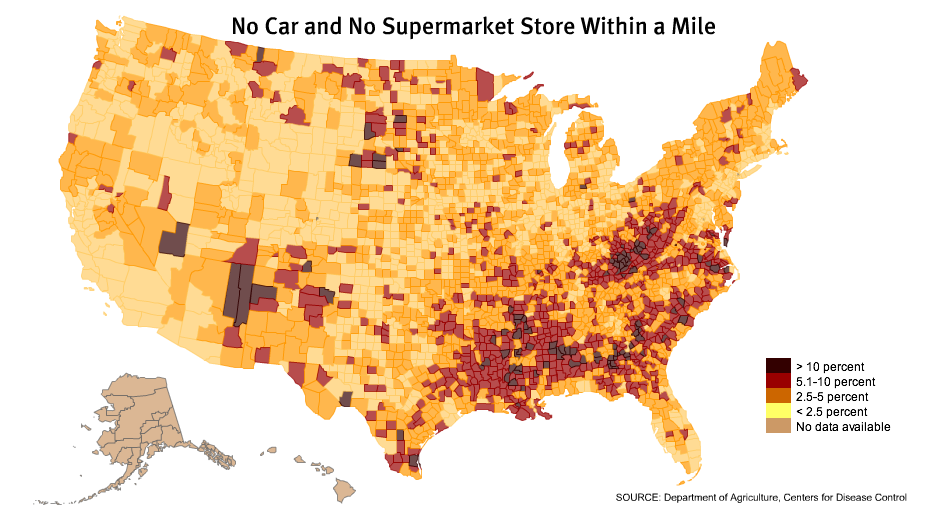 Food deserts in America by county. Slate Labs.
